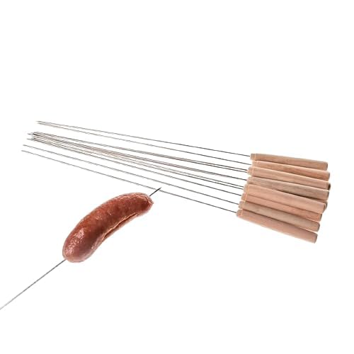 GSV Essentials BBQ Barbecue Sticks, Barbecue Metal Skewers, Stainless Steel with Wooden Handle Flat, BBQ Accessories Stick Needles, Outdoor Camping Cooking Tools, 12 pcs, 40CM