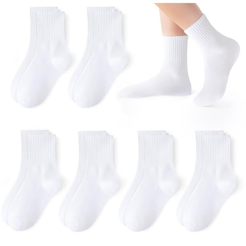6 Pairs Kids Socks Boys Girls Athletic Crew Socks for School Uniform Cotton Seamless Toe