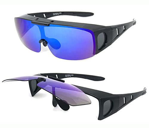 VeryHobby Flip Up Fit Over Sunglasses Polarized Lens Over PRESCRIPTION GLASSES Side Shield