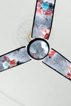 Image of Premium Three Blade Ceiling Fan Cover with attachable Enclosure, Set of 1 Fan Cover (Grey Flower).