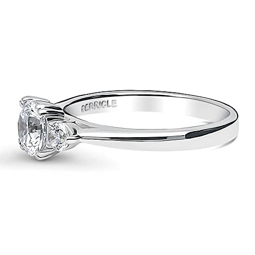 BERRICLE Sterling Silver 3-Stone Wedding Engagement Rings 0.8 Carat Round Cut Cubic Zirconia CZ Anniversary Promise Ring for Women, Rhodium Plated3