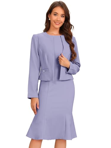 Image of Allegra K 2 Piece Suit Dress Set for Women's Cropped Blazer and Sleeveless Mermaid Business Dress