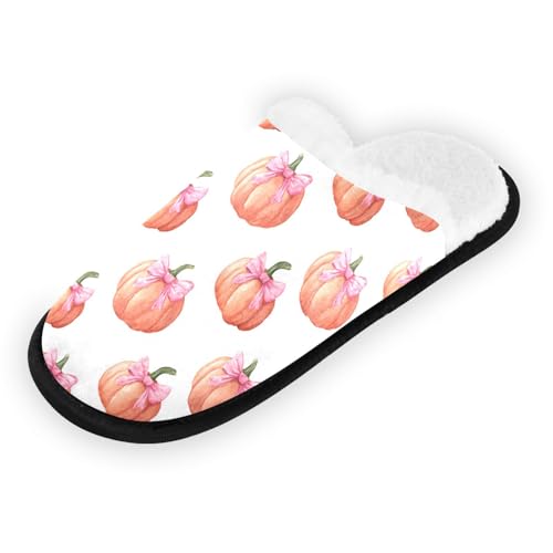 Autumn Pumpkin Pink Bow Slippers For Women Men Soft Memory Foam Non-Slip Hallowmas Winter Indoor House Shoes Travel Slipper2