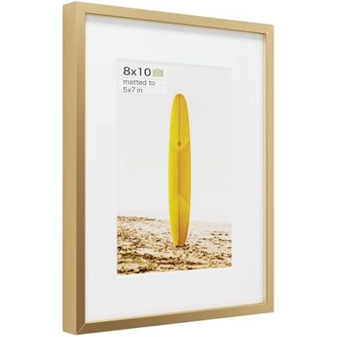 Homeforia - Gold 8x10 inch Metal Picture Frame - Set of 1 - Includes Tempered Glass, Wall Hook, and 5x7 Mat Cover