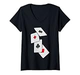Femme Jeu de cartes Asse Skat Cartes Poker Soirée Poker T-Shirt avec Col en V