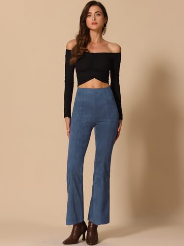 Image of Allegra K Women's Faux Suede Pants Business Casual Wide Legs Bell Bottom Flared Trousers