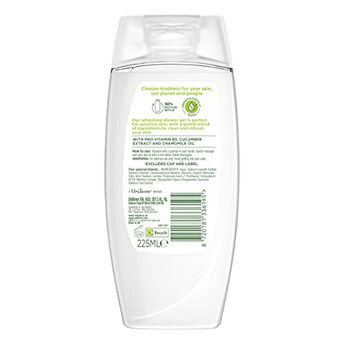 Simple Kind to Skin Refreshing Shower Gel pack of 6 body wash with natural cucumber extract for dry skin 225 ML, White - Image 3