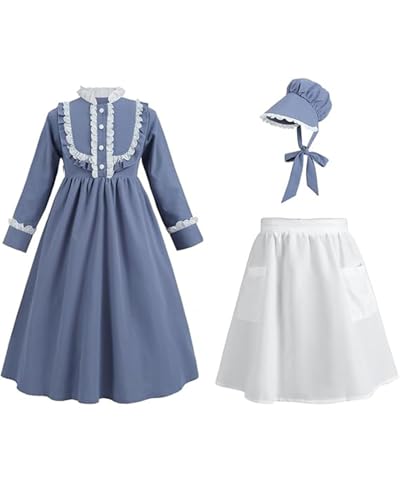 Disfraz Colonial para Niñas Manga Larga Azul miniatura 4