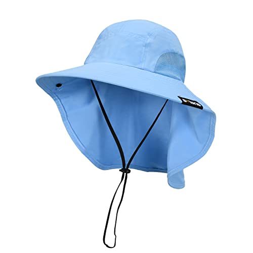 Tirrinia - Gorro de pesca para exteriores, protección solar con solapa para el cuello, ala ancha, sombrero para viajes, camping, senderismo, caza, barco, safari con cordón ajustable, color gris, Azul