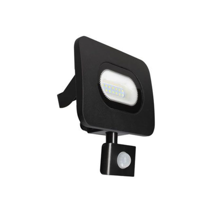 Meridian LED Slim Curved Floodlight 6500K Cool White with Integrated Junction Box IP65 Waterproof Spotlight Black Lamp for Outdoor Garden Garage Yard Doorways (with PIR Sensor Motion, 10W 800 Lumens)