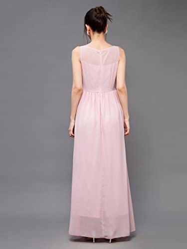 Image of Miss Chase Women's Round Neck Sleeve Embellished Fit Flare Maxi Dress