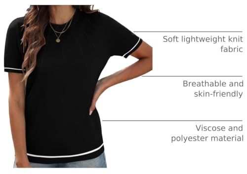 Image of COSSEN Womens Summer Cap Sleeve Tops Trendy Casual Crew Neck Knit Lightweight Sweater Pullover Top