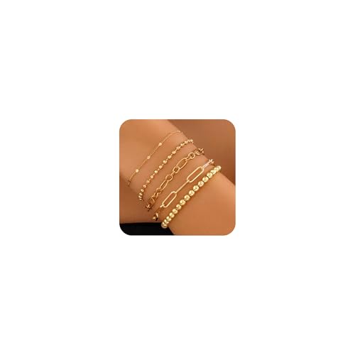 DEARMAY 14K Gold Plated Bracelets Set for Women Trendy, Dainty Br...