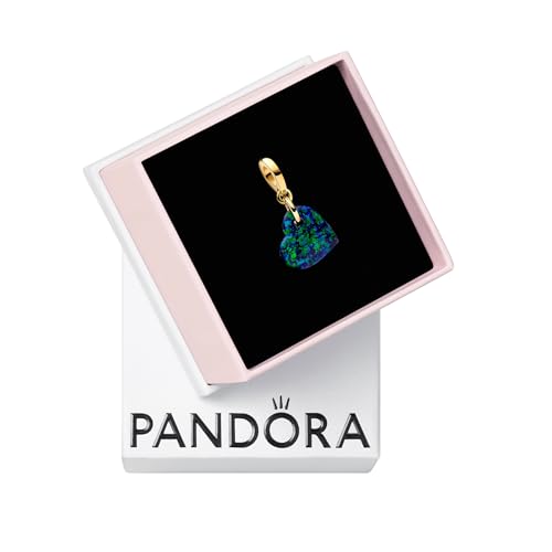 Pandora Moments Colgante con diseño de corazón chapado en oro de 14 quilates con ópalo verde azul creado en laboratorio