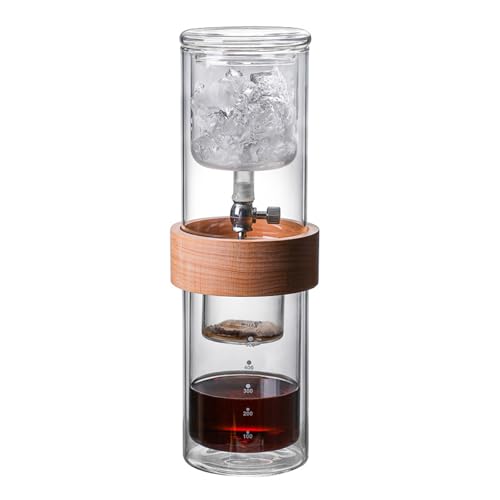 Cafetera fría – Torre de goteo de vidrio de borosilicato de 500 ml con tasa de goteo ajustable extraíble para el hogar y cafeterías