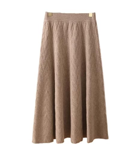 Women's Merino Wool Knitted Long Skirt Autumn/Winter Fashion Ribbed Elastic High Waist A-line Medium Long Skirt