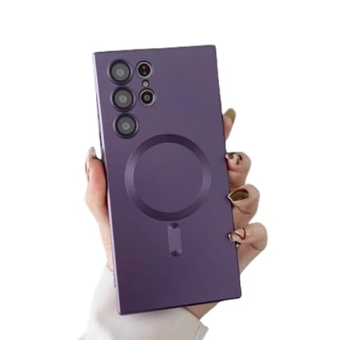 Magnetic Liquid Silicone All-Inclusive Phone case, Anti-Drop and Anti-Fingerprint, Frosted Lens,for Samsung Galaxy S25 S24 S23 S22 S21 S20 Ultra Plus FE Note20 Note10 Models (Dark Purple,S20 Ultra)