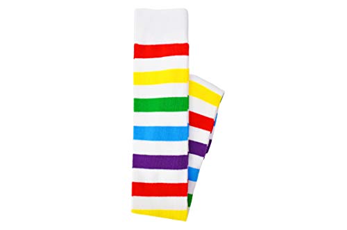 Image of Striped Thigh High Womens Socks - Over the Knee Stockings (White Rainbow)