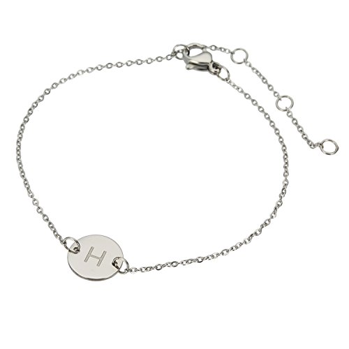 Image of HUAN XUN Stainless Steel Engraved Initial Bracelet Adjustable, 7.87 inch