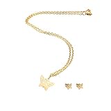 OUNONA Conjunto Elegante de Collar y Pendientes Dorados para Mujer, Acero Inoxidable Acabado Fino y Cómodo, Accesorios Perfectos para Suéter o Graduación