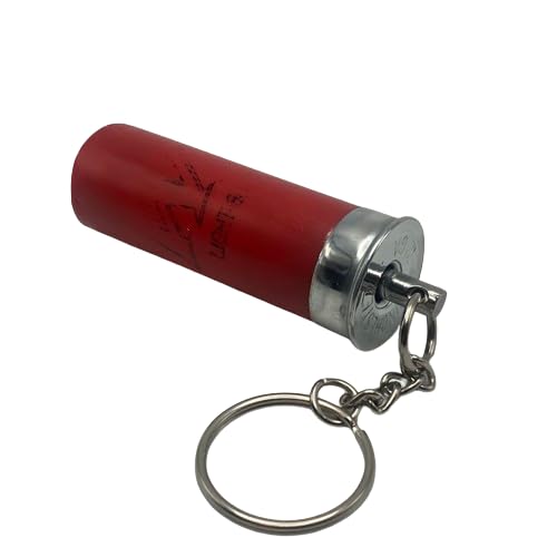 Shotgun Shell Key Chain, Military, Police, Hunting and Shooting (Red wSilver Base)