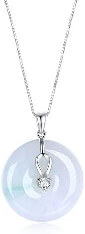 Jade Pendant Necklace Charm Jade Clasp Fashion and Elegant Jewelry Necklace for Women, Sterling Silver 18" Chain(Round shape)