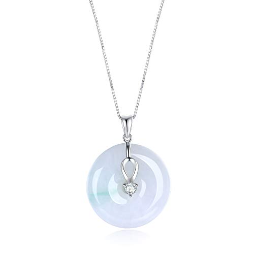Jade Pendant Necklace Charm Jade Clasp Fashion And Elegant Jewelry Necklace For Women, Sterling Silver 18" Chain(Round Shape) #TOP25