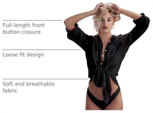 Image of Zoye Chen Women's Bikini Swimsuit Cover Up Button Down V Neck Shirts Long Sleeve Blouse Beachwear Bathing Suit