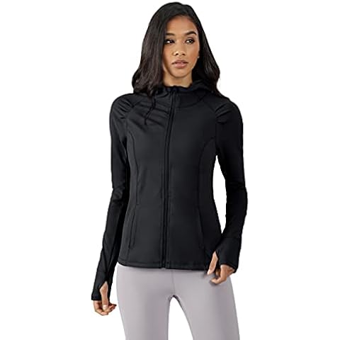Yogalicious Slim Fit Long Sleeve Full Zip Up Hoodie Jacket - Black Cover