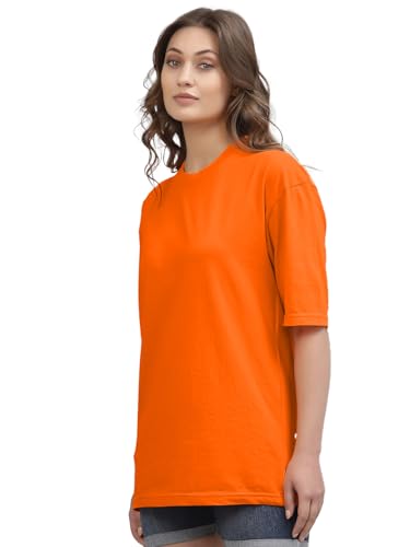 Image of LEOTUDE Women's cotton Oversized Fit Oversized Half Sleeve Tshirt, Round Neck Longline Drop Shoulder Solid T-Shirt