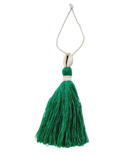 Image of Zippy Flora Handmade Cotton Tassels with Cowrie Shells for DIY & Crafts Project, Pack of 10 (Dark Green)