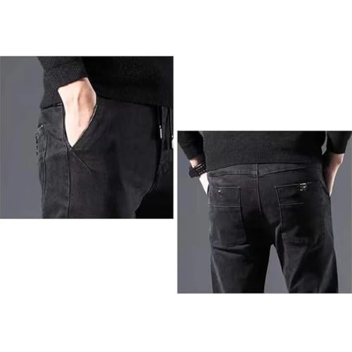 Men's Thicken Narrow Leg Trousers Solid Denim Daily Slim Fit Office Socialite Jeans Pants2