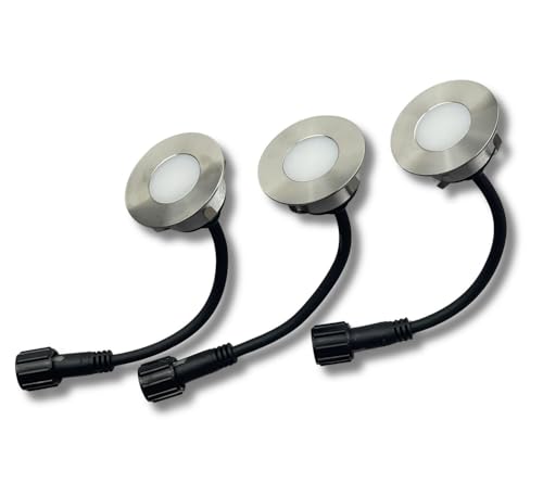 PRO CONNECT 3er Set LED Bodeneinbaustrahler 230V Edelstahl • Ø 6 cm rund warmweiß wasserdicht • für Gehwegbeleuchtung Terrasse