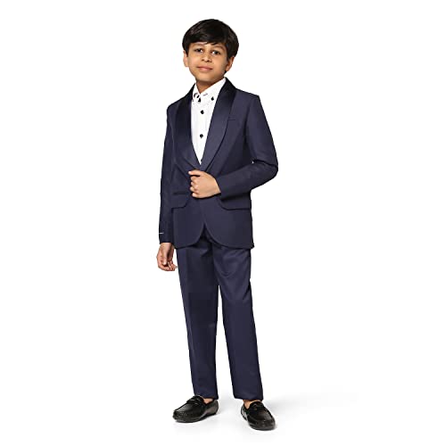 Image of TAHVO Boys Cotton Blend Solid Bandhgala Regular Fit Blazer