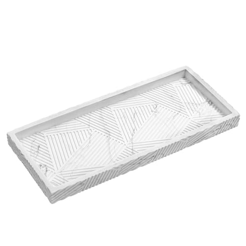 Shinowa Bandeja de Baño, 10" x4,3 Bandeja de Perfume Blanca, Organizador de Baño para Perfume, Velas, Jabón, Plantas, Baratijas, Bandeja de Baño de Resina, Tamaño Pequeño, Mármol Blanco