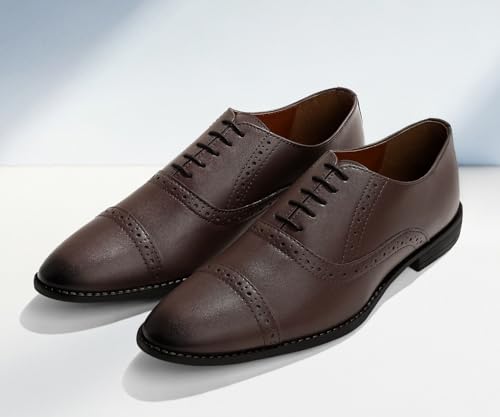 Image of LOUIS STITCH Men's Formal Lace-up Oxford Shoes for Men | Solid Design | Ideal for Formal, Business Casual, and Parties (LSRG OX)