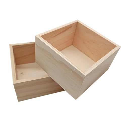 FUNNETOYU Cajas de Madera sin Tapa 2 Piezas 10x10x6 Cm para Almacenamiento de Artículos Diversos y Embalaje, Diseño Sencillo y Duradero para Hogar, Bodas y Fiestas