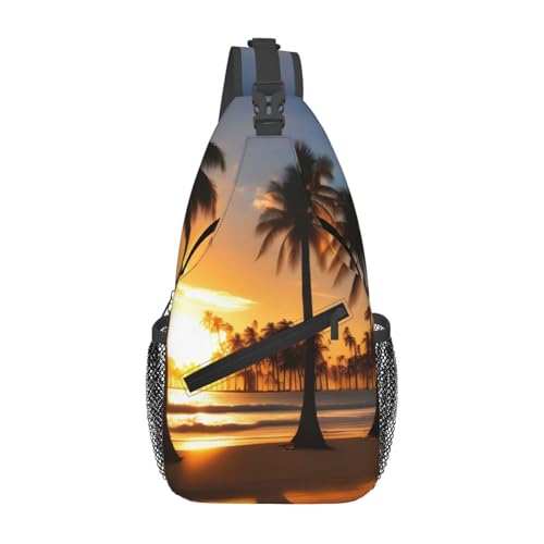 Mochila cruzada unisex para senderismo, estampado palmeras