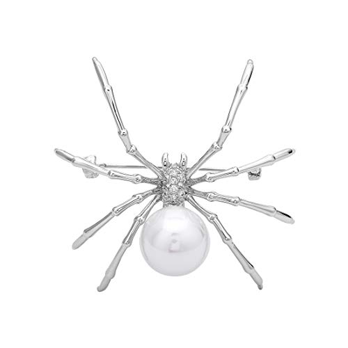 Abitoncc Spider Brooches Pins Cz Micro-Inlaid Zircon Artificial Pearls Metal Halloween Party Decoration Accessories Gift Women Girl (White) #TOP4