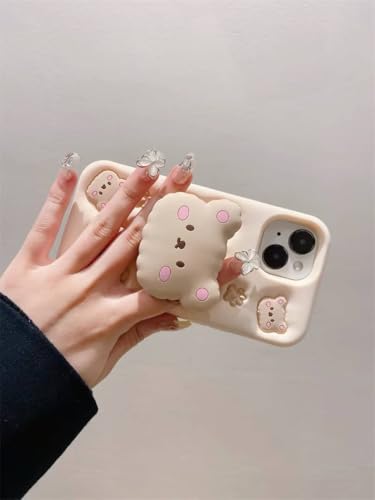 Image of COVERLY for iPhone 17 Teddy Bear 3D Cartoon Case,Full Protective Cotton Bear Love Graphic Animal Back Case with Holder Cute Soft Silicone Stylish Fashion Fun Aesthetic Cover for Apple iPhone 17