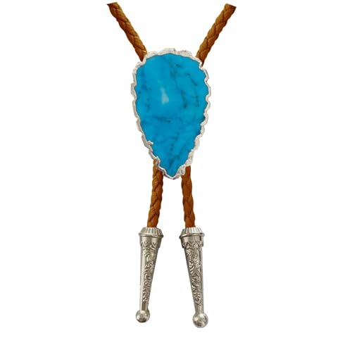Image of Daisy Del Sol Bolo Tie Turquoise Stone Braided Vegan Faux Leather Silver Tips Handmade Necklace Adjustable Boho Western Jewelry