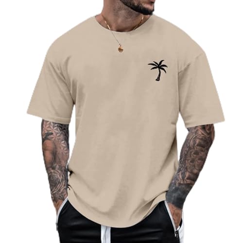 Camisetas Hombres Camisa Manga Corta Blusa Tops Hombre Verano Playa Little Tree Print Camiseta Blusa Manga Corta O Cuello Tops Camiseta Camiseta, caqui, XL