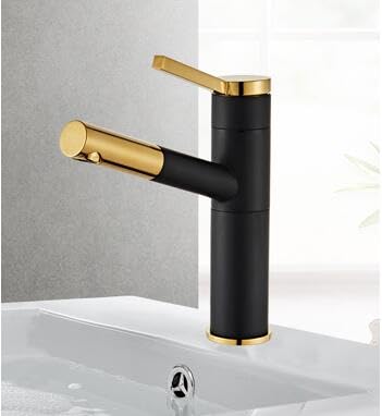 Robinet de bassin Or et laiton massif avec douchette lavabo rétractable