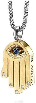 Baltinester Jewelry, Jewish Jewelry Pendant, 18k Yellow Gold, Sapphire Evil Eye Diamond Hamsa Necklace Pendant, Elegantly Gift Packaged