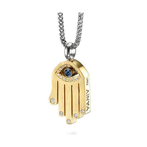 Baltinester Jewelry, Jewish Jewelry Pendant, 18K Yellow Gold, Sapphire Evil Eye Diamond Hamsa Necklace Pendant, Elegantly Gift Packaged #TOP1