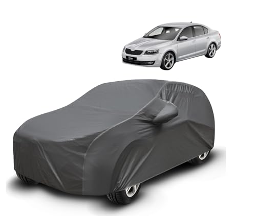 Image of Auto Hub Waterproof Car Cover Compatible with Octavia Old with Mirror Pockets, Soft Cotton Lining, Octavia Car Cover Waterproof, Grey