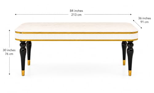 Image of 8 Seater Dining Table Set with Nano Composite Marble Top, Solid Wood Base & 8 Upholstered Chairs, Modern Dining Table Set for Home & Dining Room Furniture