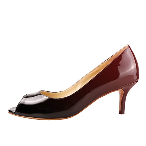Lutalica W Women's Classic Open Toe Low Kitten Heel Sandals Slip On Medium Heel Peep Toe Dress Pumps2
