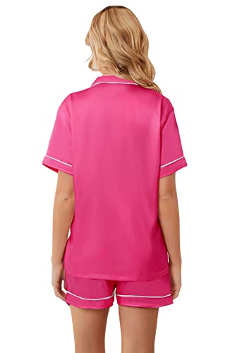 Image of Umeyda Women & Girls Pajamas Set, Soft Satin Lightweight Silk Button-Down Top with Shorts 2 Piece PJS for Mom Boys Kids Gifts