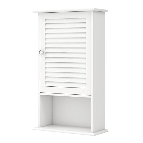 Costway Wall Mounted Bathroom Cabinet, Modern Single Door Medicine Cabinet w/Open Shelf & Adjustable Shelf, Space-Saving Wall Hanging Storage Organizer for Bathroom Living Room Kitchen, White